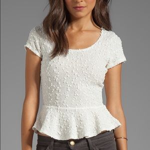White Lace Back Peplum Top